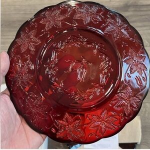 Red Floral Glass Plate princess house